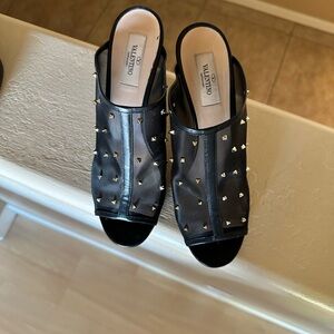 Valentino Rockstud Mesh Mules black gold stud mesh pump stiletto sandal sz 39